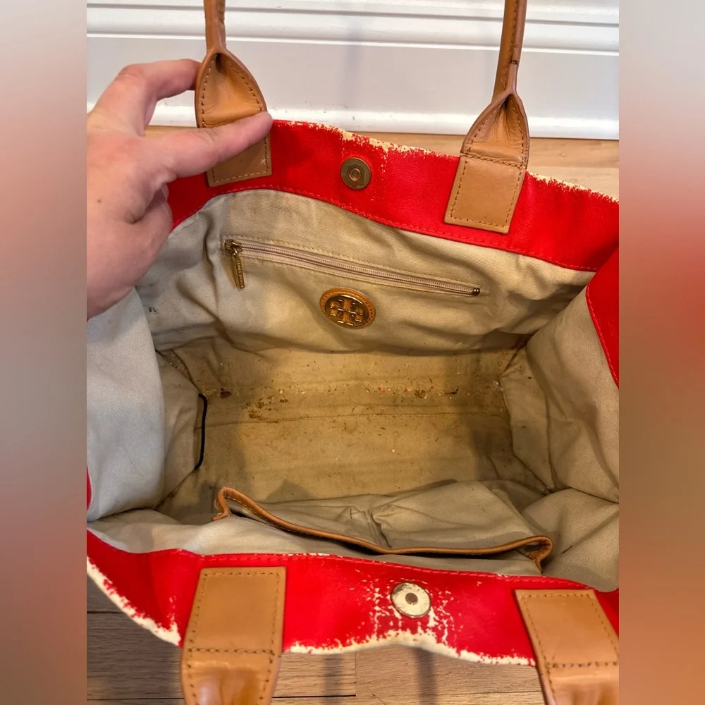 Tory Burch Red orange and tan leather tote - Picture 12 of 12